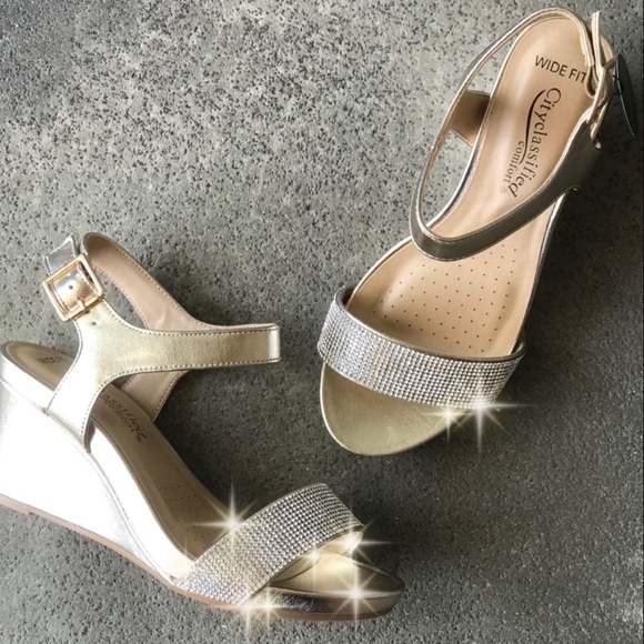 gold wedge sandals wide fit